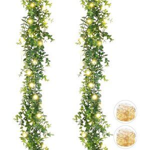 2 Pack Artificial Eucalyptus Garland with Lights, Faux Eucalyptus Vines Greenery